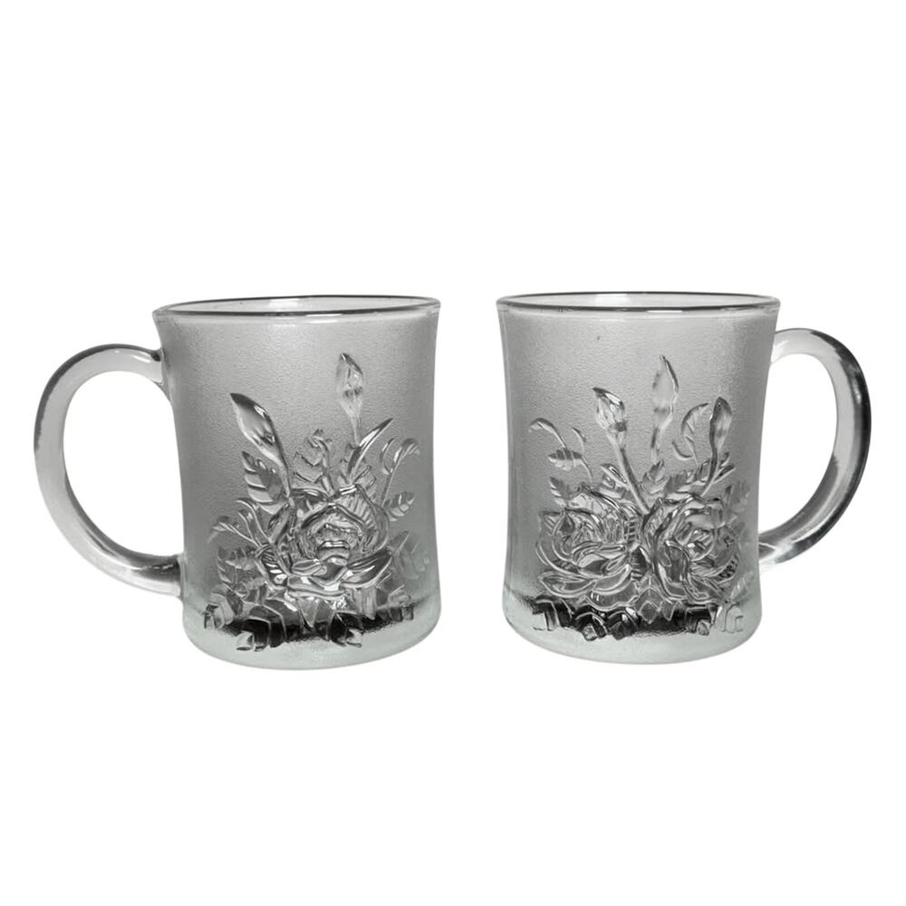 Vintage Pasari Livia Handled Crystal Frosted Glass Mug Set - EUC